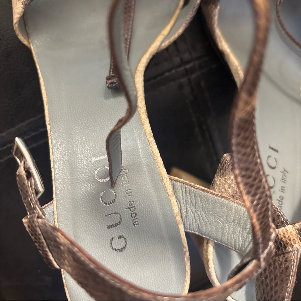 Gucci Sandals high heels wood Python snake skin sandal size 6.5 - Picture 3 of 13